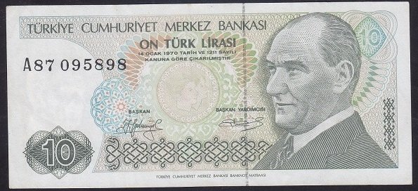 7.EMİSYON 1.TERTİP 10 LİRA A87 095898 ÇÇT