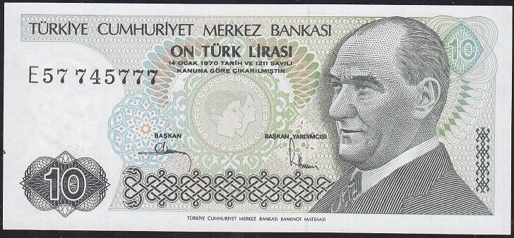 7.Emisyon 2.Tertip 10 Lira E57 745777 Çil