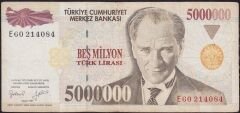7.Emisyon 5 000 000 Lira E60 214084 Çok Temiz