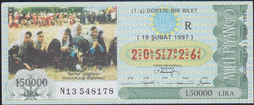 1997 19 ŞUBAT ÇEYREK BİLET - R SERİSİ