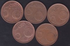AVRUPA BİRLİĞİ 5 CENT 1999 YILI 5 FARKLI ÜLKE MADENİ PARA LOT