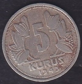 1943 YILI 5 KURUŞ eski para mezat