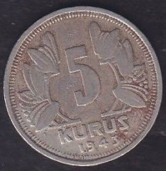 1943 YILI 5 KURUŞ eski para mezat