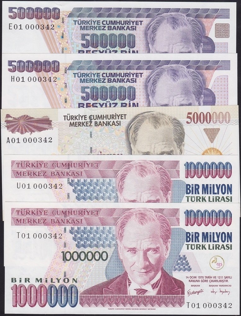 7.EMİSYON 5 ADET AYNI NUMARA İLK BİN PARASI 01 000 342