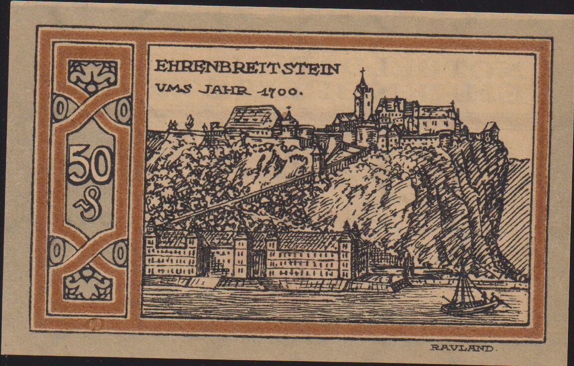 Almanya 50 Pfennig Notgeld 1921 Çil Filigranlı