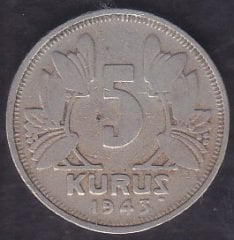 1943 Yılı 5 Kuruş Çok Temiz