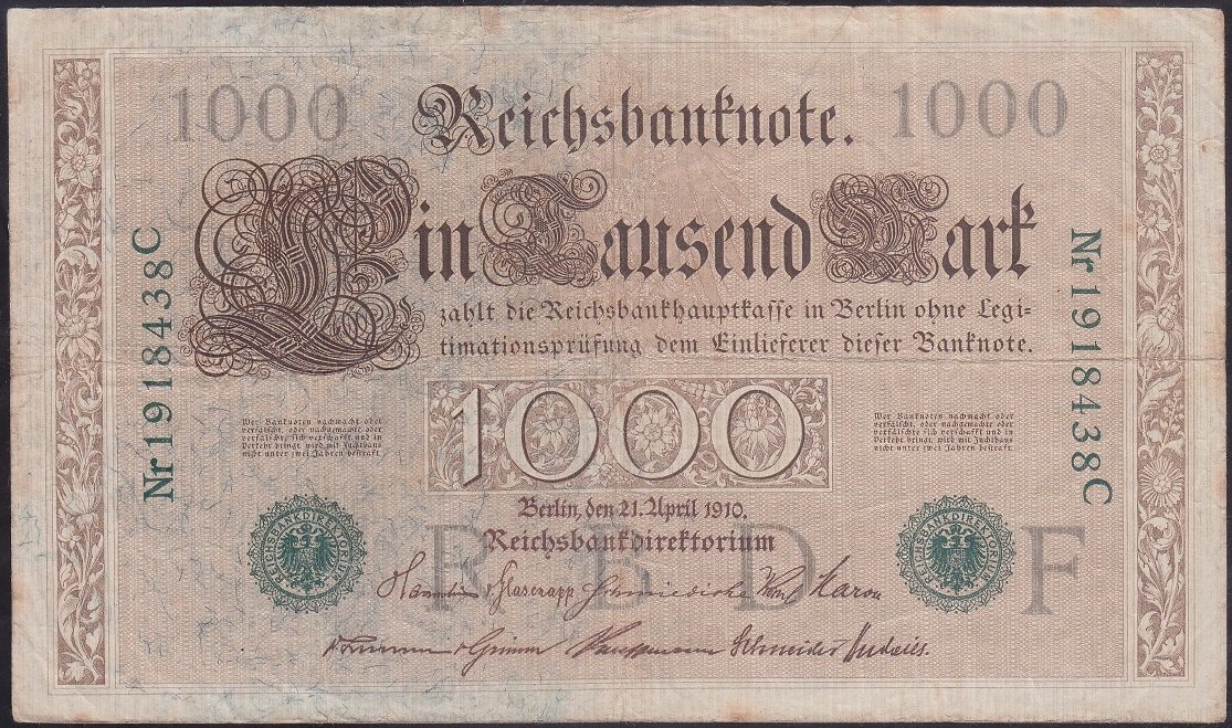 ALMANYA 1000 MARK 1910 ÇOK TEMİZ