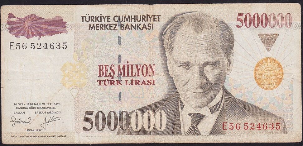 7.Emisyon 5 000 000 Lira E56 524635 Çok Temiz