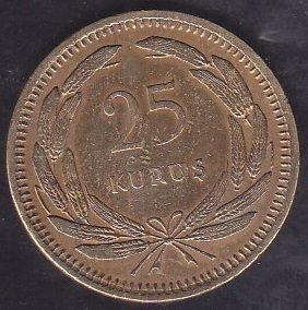 1956 Yılı 25 Kuruş Çok Temiz ( 25 kuruş yazısına göre Düz ) Temizlenmiş