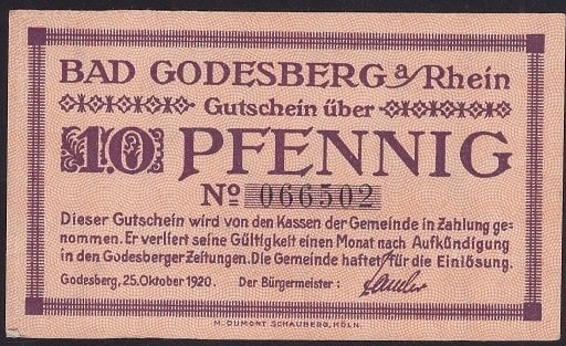ALMANYA 10 PFENNİNG NOTGELD 1920 ÇİL