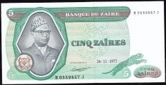 Zaire 5 Zaires 1977 Çok Çok Temiz