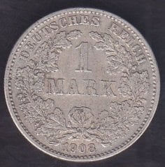 ALMANYA 1 MARK 1908 G GÜMÜŞ eski para fiyatları