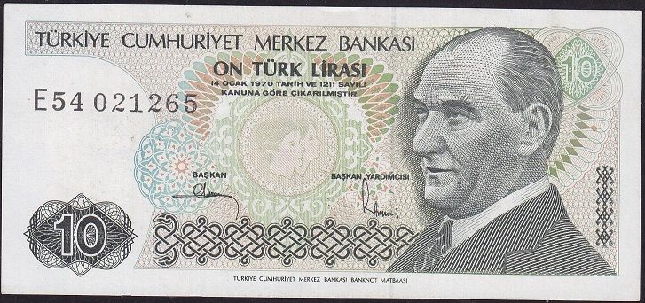 7.Emisyon 2.Tertip 10 Lira E54 021265 Çilaltı