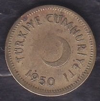 1950 Yılı 5 Kuruş Çok Temiz
