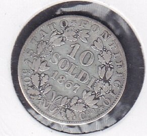 Vatikan 10 Soldi 1867 Gümüş Nadir