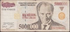 7.Emisyon 5 000 000 Lira E54 734621 Çok Temiz