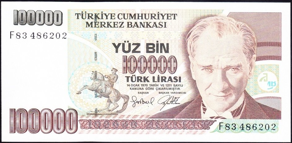 7.Emisyon 3.Tertip 100000 Lira F83 486202 Çilaltı Çil