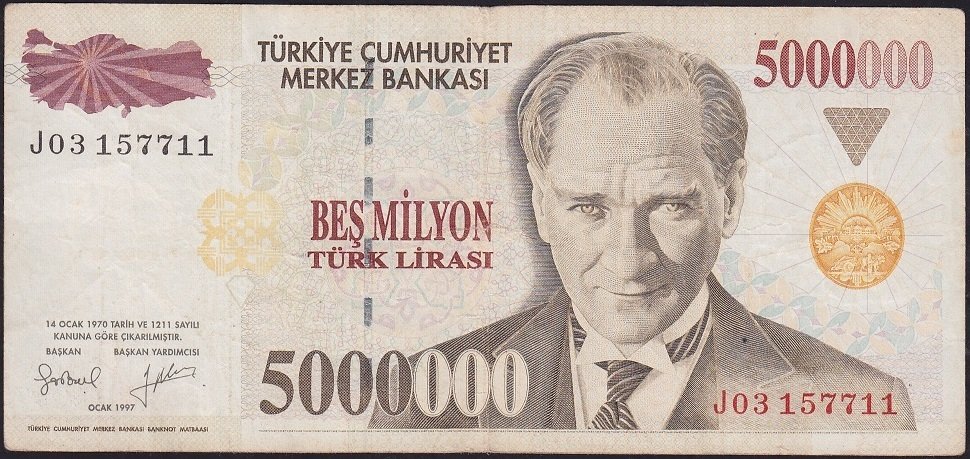 7.Emisyon 5 000 000 Lira J03 157711 Çok Temiz