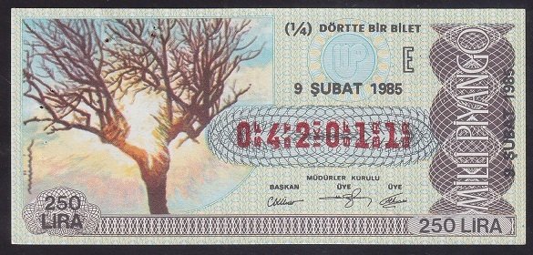 1985 9 ŞUBAT ÇEYREK BİLET E SERİSİ