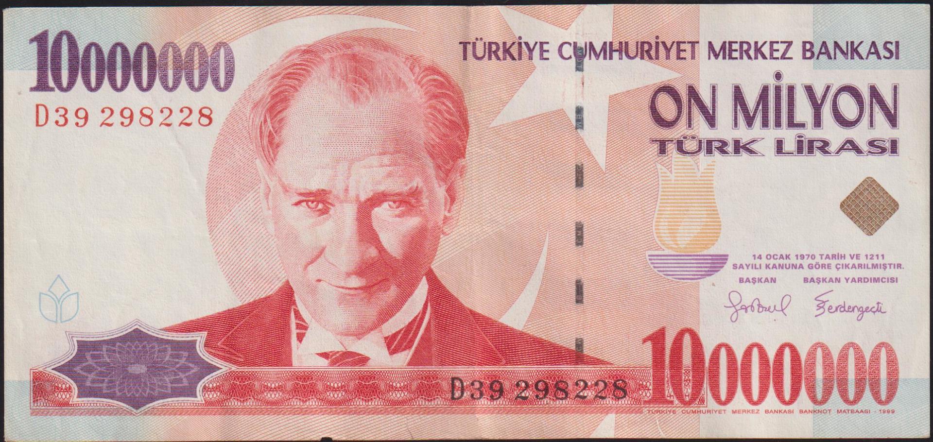 7.Emisyon 10 000 000 Lira D39 298228 Temiz+