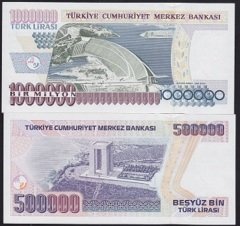 7.EMİSYON 1 000 000 VE 500 000 LİRA A,D01 000330  AYNI NUMARA İLK BİN PARASI ÇİL