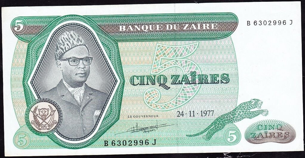 Zaire 5 Zaires 1977 Çok Çok Temiz