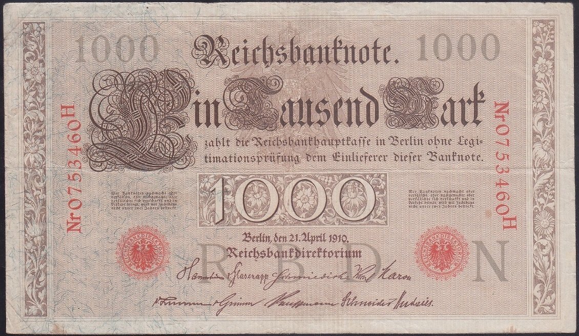 ALMANYA 1000 MARK 1910 ÇOK TEMİZ
