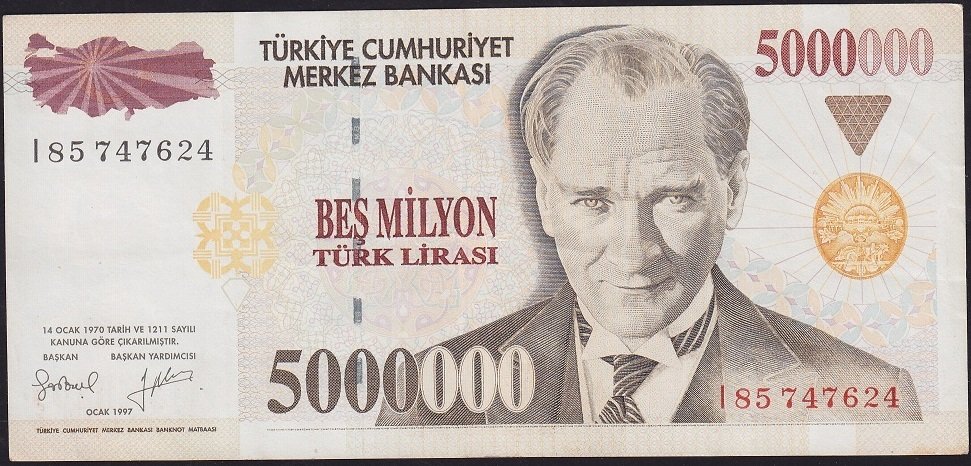 7.Emisyon 5 000 000 Lira I85 747624 Çok Temiz+