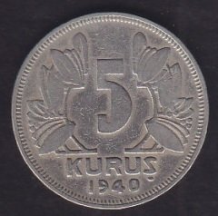 1940 YILI 5 KURUŞ eski para mezat