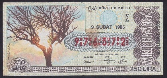 1985 9 ŞUBAT ÇEYREK BİLET K SERİSİ