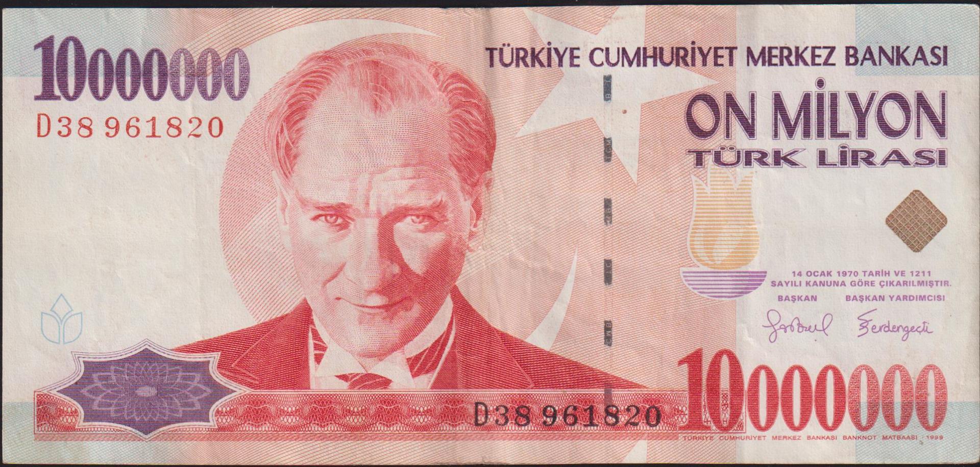 7.Emisyon 10 000 000 Lira D38 961820 Çok Temiz+