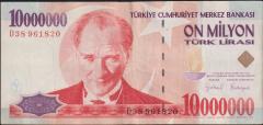 7.Emisyon 10 000 000 Lira D38 961820 Çok Temiz+