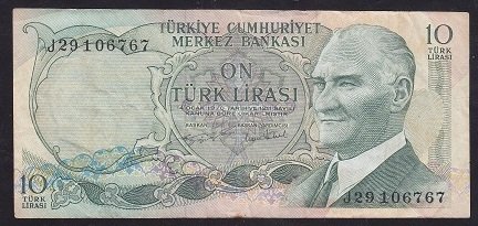 6.EMİSYON 2.TERTİP 10 LİRA J29 106767 TEMİZ
