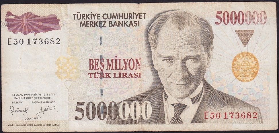7.Emisyon 5 000 000 Lira E50 173682 Çok Temiz