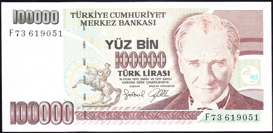 7.Emisyon 3.Tertip 100000 Lira F73 619051 Çil