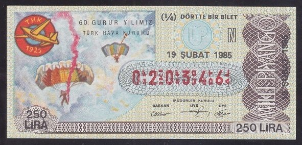 1985 19 ŞUBAT ÇEYREK BİLET N SERİSİ