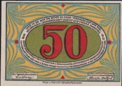 Almanya 50 Pfennig Notgeld 1921 Çil Filigranlı