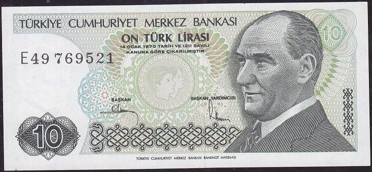 7.Emisyon 2.Tertip 10 Lira E49 769521 Ççt Çilaltı
