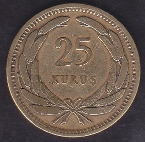 1951 Yılı 25 Kuruş Çok Temiz ( 25 kuruş yazısına göre Düz )