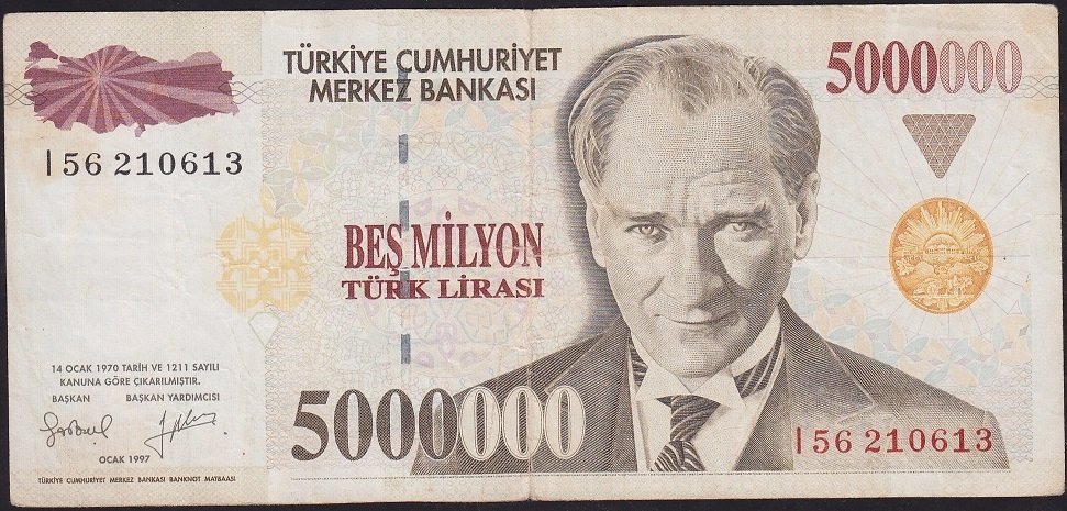 7.Emisyon 5 000 000 Lira I56 210613 Çok Temiz