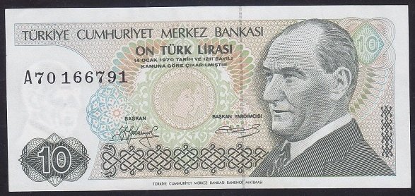 7.EMİSYON 1.TERTİP 10 LİRA A70 166791 ÇÇT + eski kağıt para alan dükkanlar