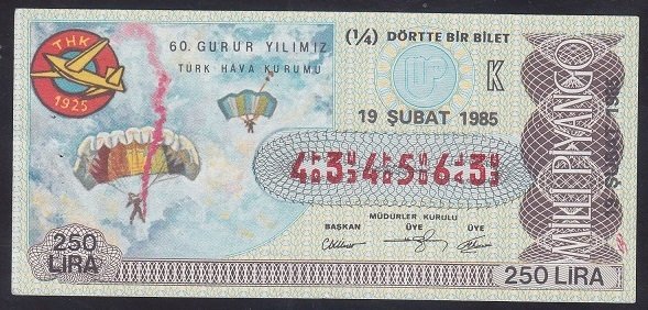 1985 19 ŞUBAT ÇEYREK BİLET K SERİSİ