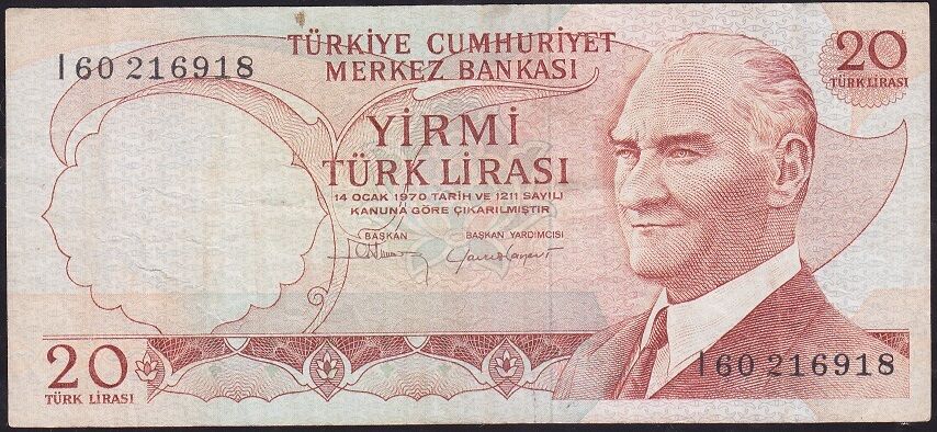 6.Emisyon 4.Tertip 20 Lira I60 216918 Çok Temiz