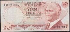 6.Emisyon 4.Tertip 20 Lira I60 216918 Çok Temiz