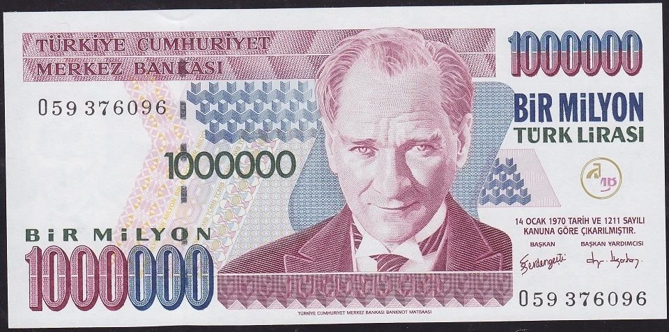 7.Emisyon 3.Tertip 1 000 000 Lira O59 376096 Çil