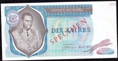 Zaire 10 Zaires 1972 Çilaltı Specimen