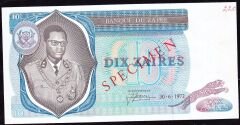 Zaire 10 Zaires 1972 Çilaltı Specimen