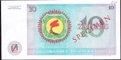 Zaire 10 Zaires 1972 Çilaltı Specimen