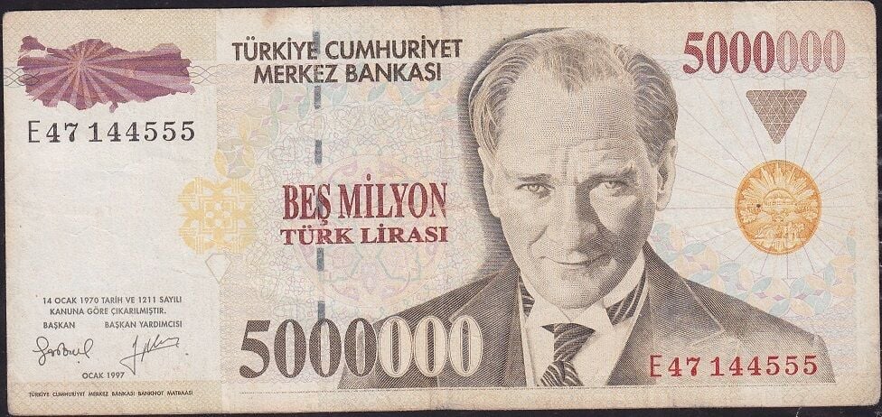 7.Emisyon 5 000 000 Lira E47 144555 Çok Temiz