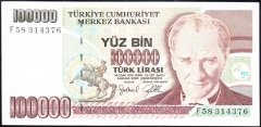 7.Emisyon 3.Tertip 100000 Lira F58 314376 Çok Çok Temiz +